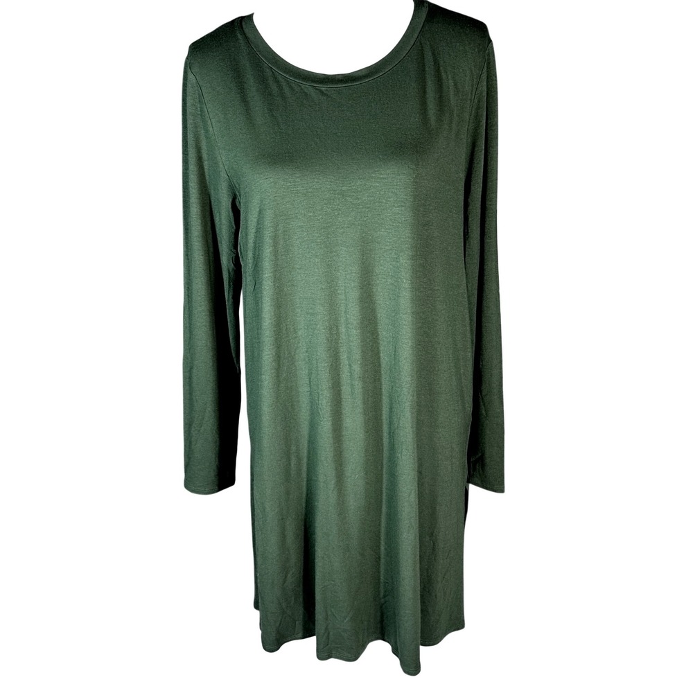 Eileen Fisher Tunic Top Womens Medium Green Long Sleeve Viscose Stretch Slit